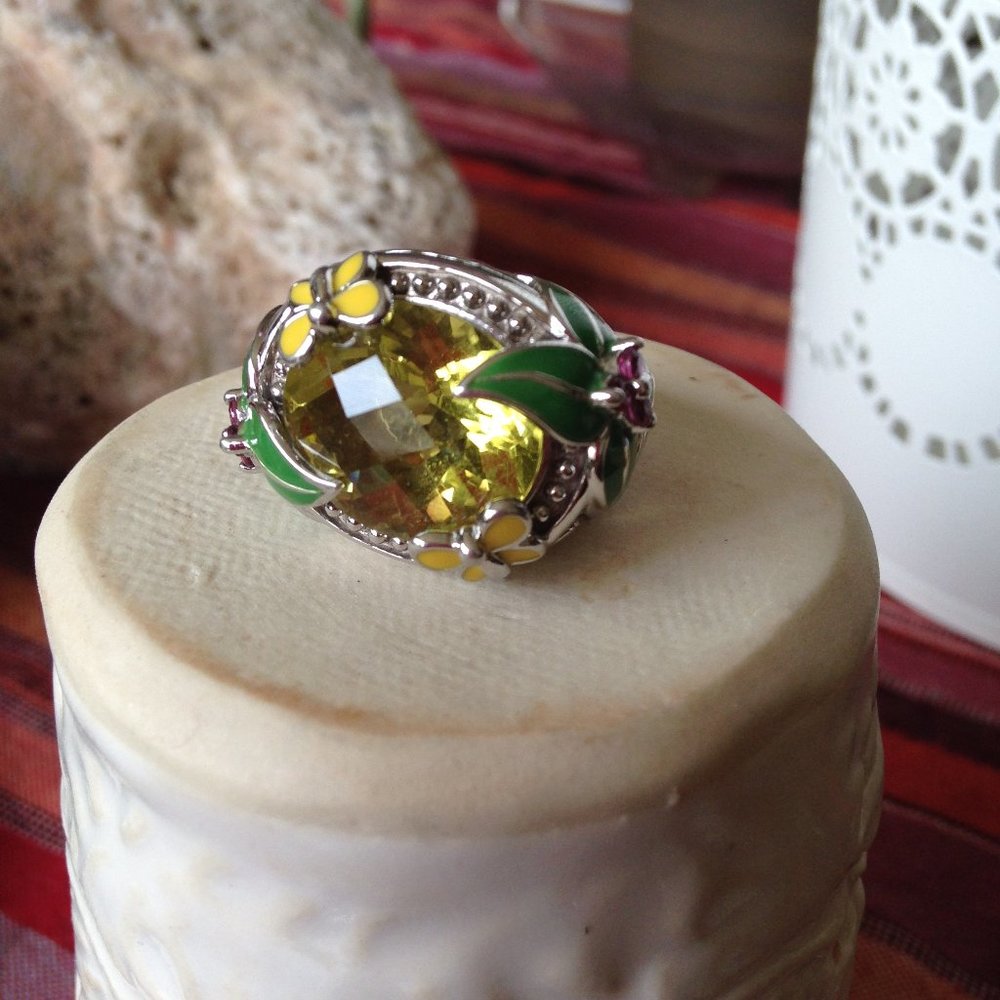 Sima K Sterling Silver Apple Quartz Enamel Ring